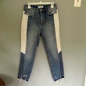 NWOT VERVET Blue and White Ankle Cropped Jeans with Distressed Hem